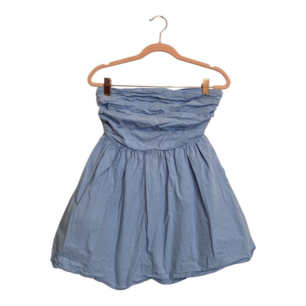 Le Lis Women Light Blue Tube Cotton Mini Dress Fit N Flare Size XS